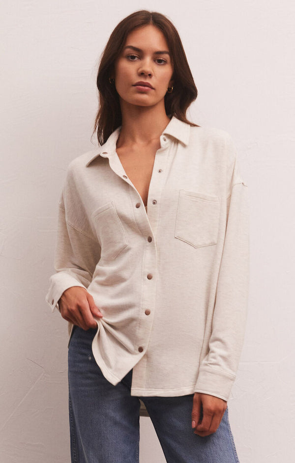 WFH Modal Shirt Jacket Light Oatmeal