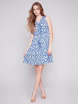 Tiered Sleeveless Ruffle Tassel Tie Dress Ikat