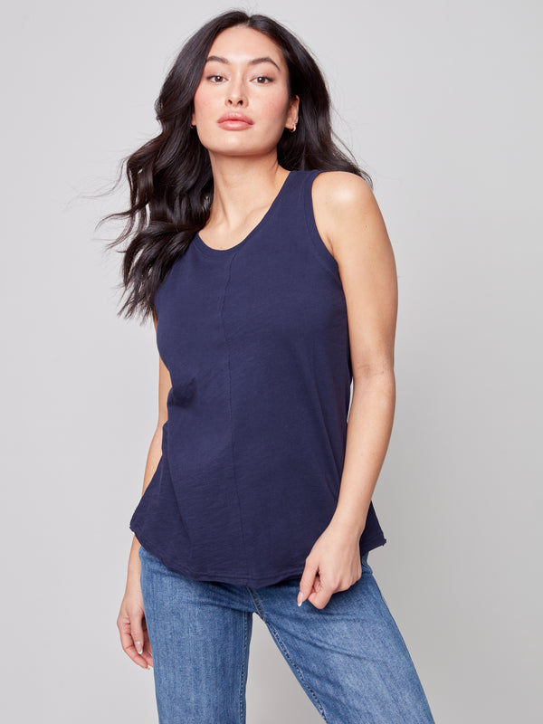 Organic Cotton Slub Sleeve Top Navy