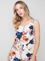 Printed Linen Aline Sleeveless Dress Saffron