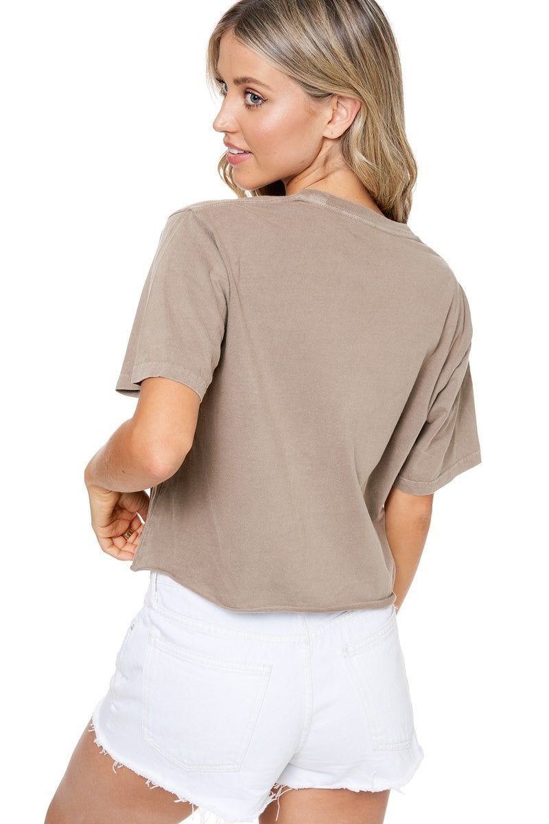 Free Bird Feathered Writing Cropped Tee Mocha