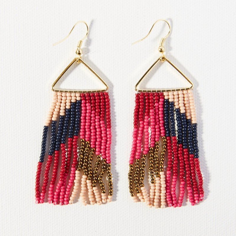 Whitney Chevron Stripes On Triangle Earrings Hot Pink + Red