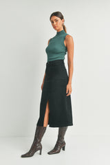 Utility Pocket Denim Midi Skirt Washed Black