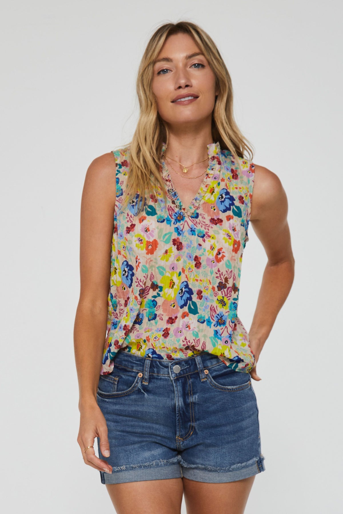Fia Ruffle Edge Blouse Tank Jardin Fleur