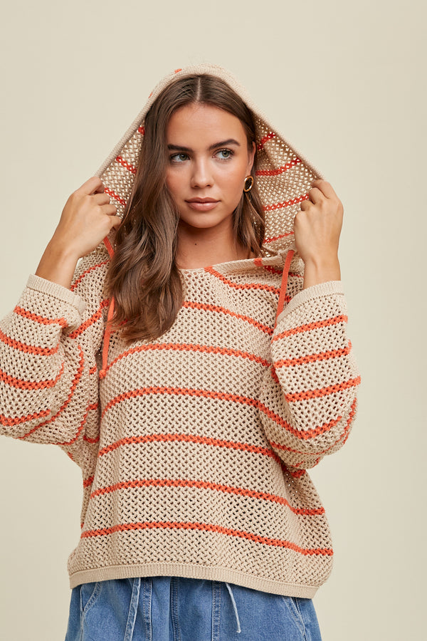 Stripe Hooded Knit Sweater