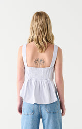 Tie Front Peplum Stripe Tank Cloud + White