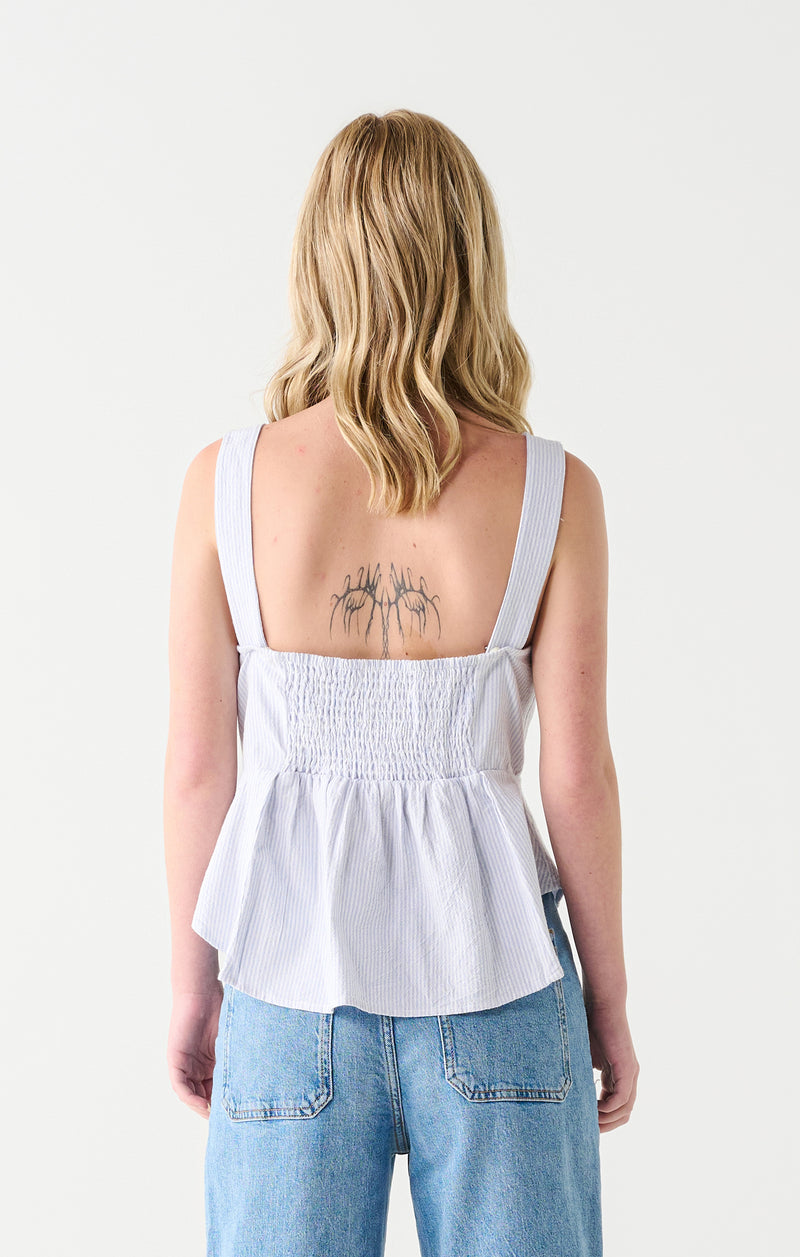 Tie Front Peplum Stripe Tank Cloud + White