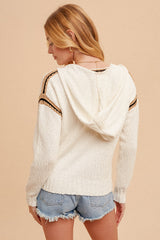 Tassel Tie Hooded Knit Sweater Ecru