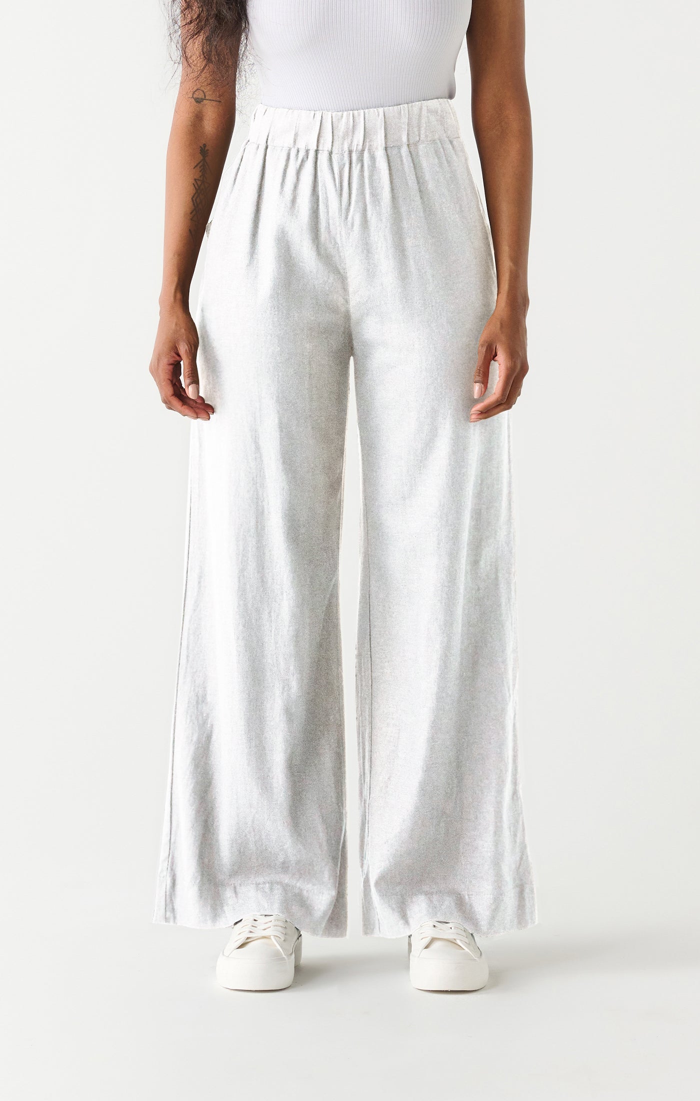 High Waist Elastic Waist Wide Leg Pants White