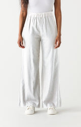 High Waist Elastic Waist Wide Leg Pants White