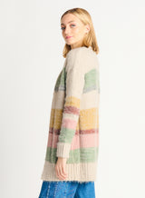 Eyelash Colorblock Striped Cardigan Oatmeal Multi
