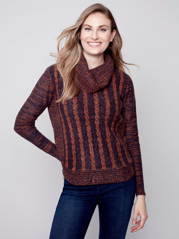 Cable Knit Round Hem Turtleneck Sweater Cinnamon