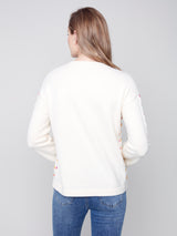 Contrast Woven Stitched Sides Sweater Ecru