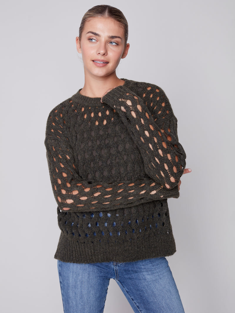 Plushy Wavy Net Stitch Sweater Spruce