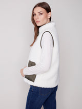 Reversible Sherpa Puffer Vest Ecru