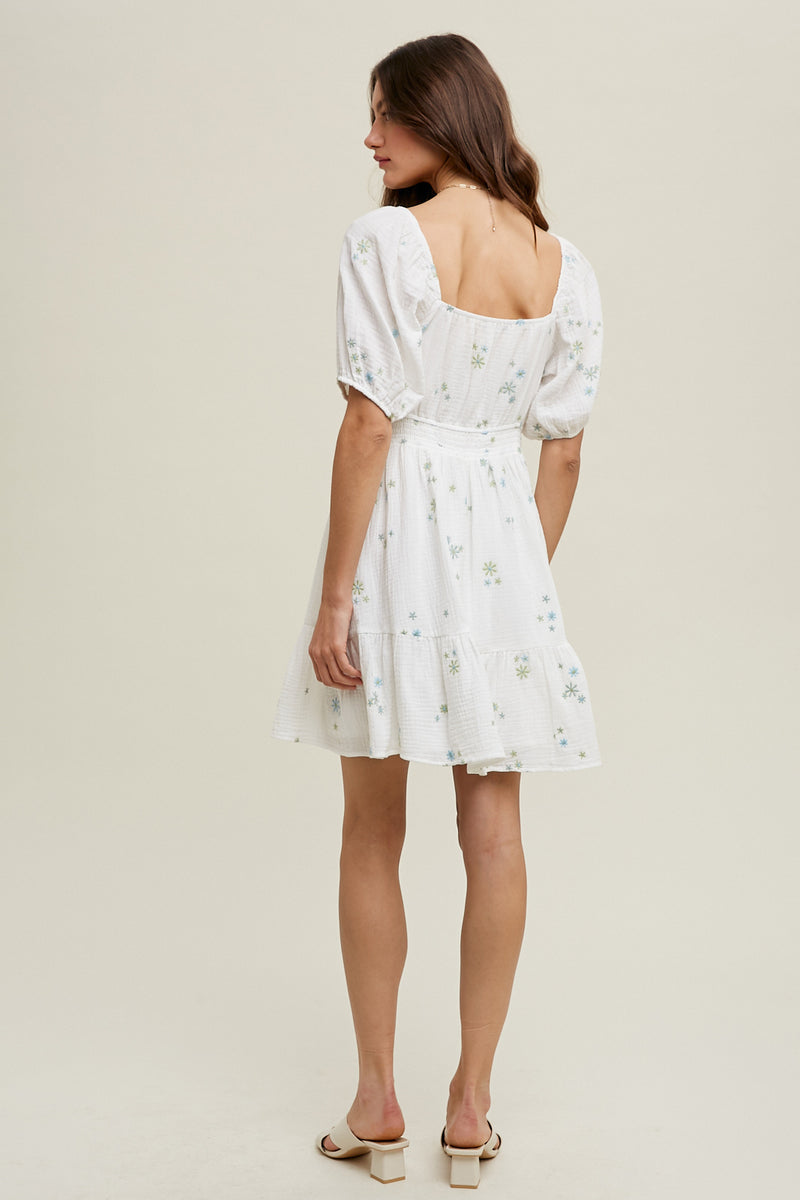 Embroidered Daisy Floral Print Gauze Dress Cream Broadway in Stanley Embroidered Daisy Floral Print Gauze Dress Cream Broadway in Stanley