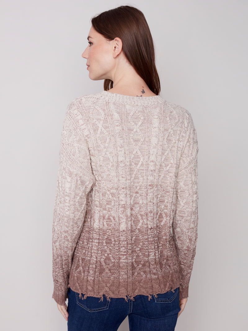Ombre Cotton Blend Cable Knit Sweater Truffle