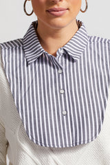 Button Up Fooler Collar Black Stripe