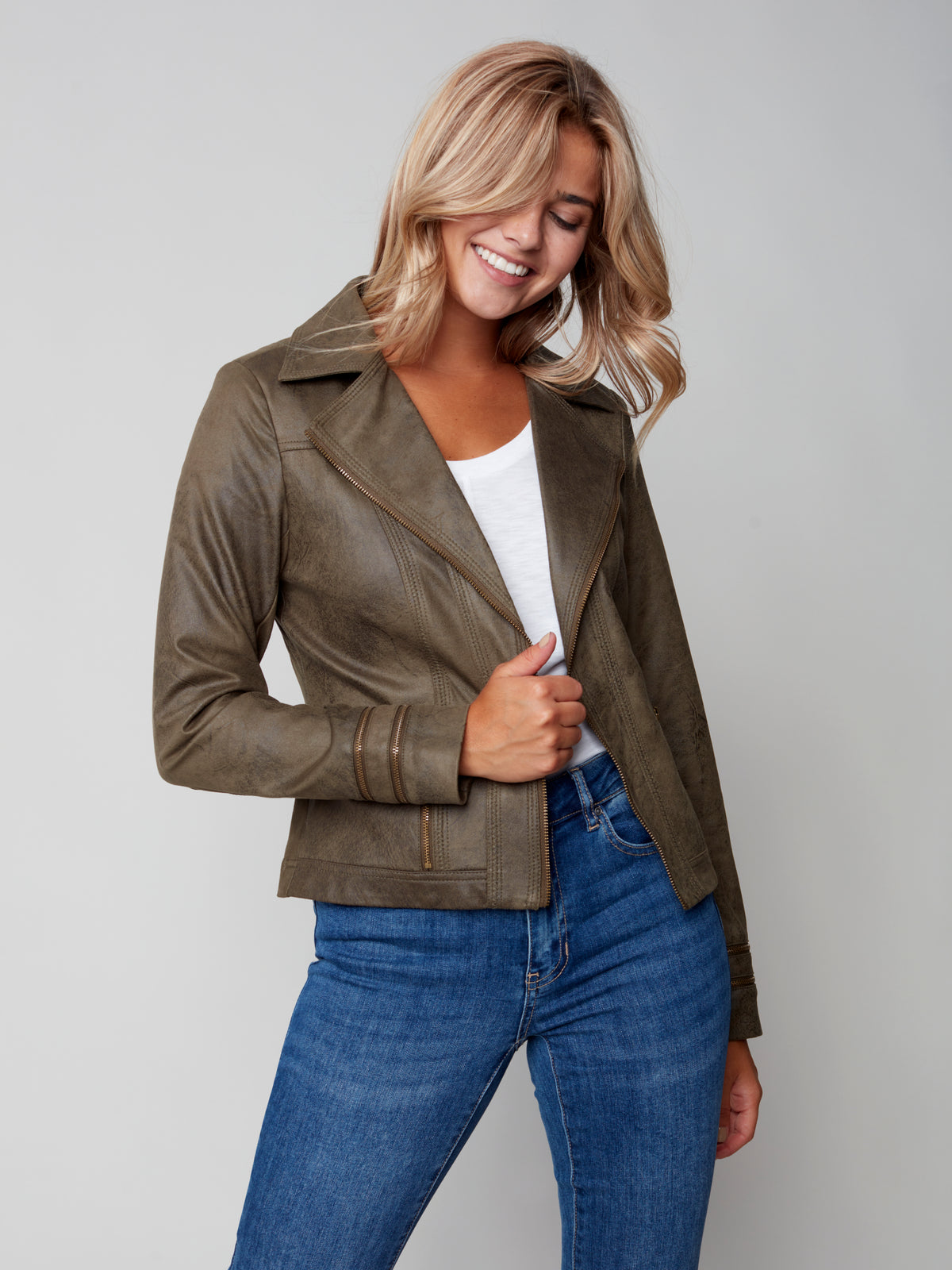 Vintage Suede Moto Jacket Pine