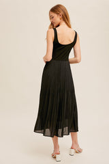 Contrast Top Pleated Skirt Dress Black