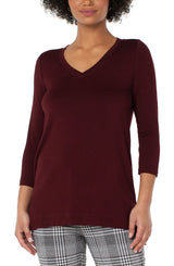Side Slit Vneck 3/4 Sleeve Top Plum Diva