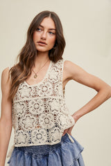 Crochet Tied Sides Tank Natural