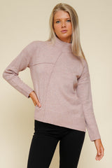 Mock Neck Side Ribbing Sweater Blush