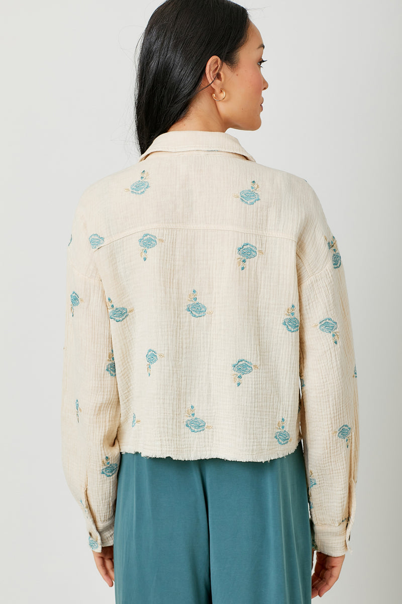 Double Gauze Embroidery Jacket Almond