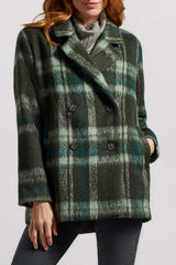 Lined Double Breasted Plaid Jacket Green Tea
