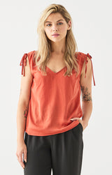 Tie Shoulder Vneck Sleeveless Top Copper