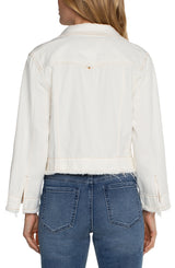 Notch Collar Boxy Fray Hem Jacket Antique Ecru