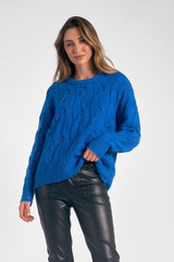 Cable Texture Crew Neck Sweater Indigo