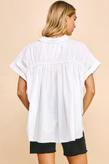 Folded Sleeve Button Down Woven Shirt White