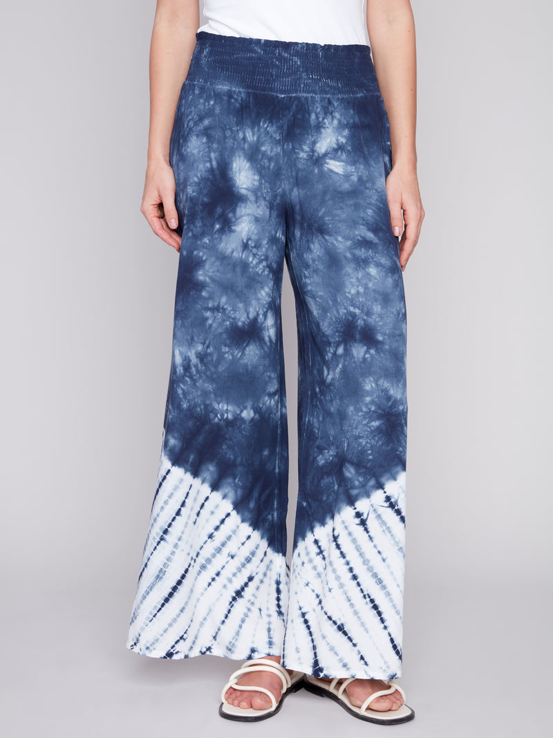 Flowy Palazzo Smock Waist Pants Navy