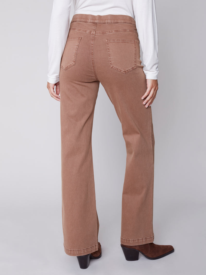 Detailed Button Waist Flare Jeans Truffle
