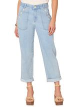 High Rise Buttoned Patch Pocket Jeans Light Blue