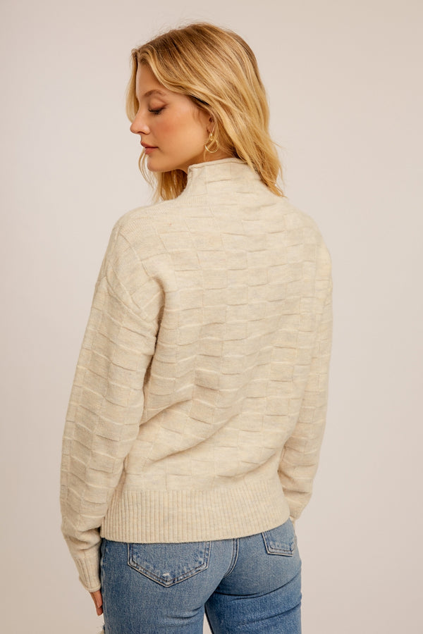 Cozy Textured Mock Neck Sweater Oatmeal