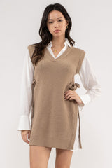 Vneck Layered Sweater Dress Taupe