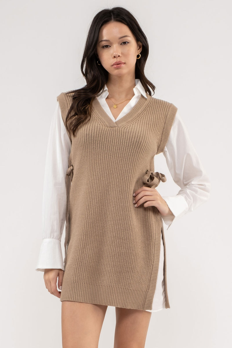 Vneck Layered Sweater Dress Taupe Broadway in Stanley Vneck Layered Sweater Dress Taupe Broadway in Stanley