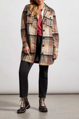 Notch Collar Plaid Long Shacket Teakwood
