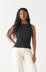 Waffle Knit Tank Top Black