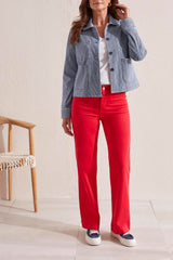 Pinstripe 3 Button Front Contrast Stitch Jacket Jet Blue