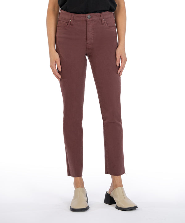 Reese High Rise Raw Hem Ankle Straight Pant Bordeaux