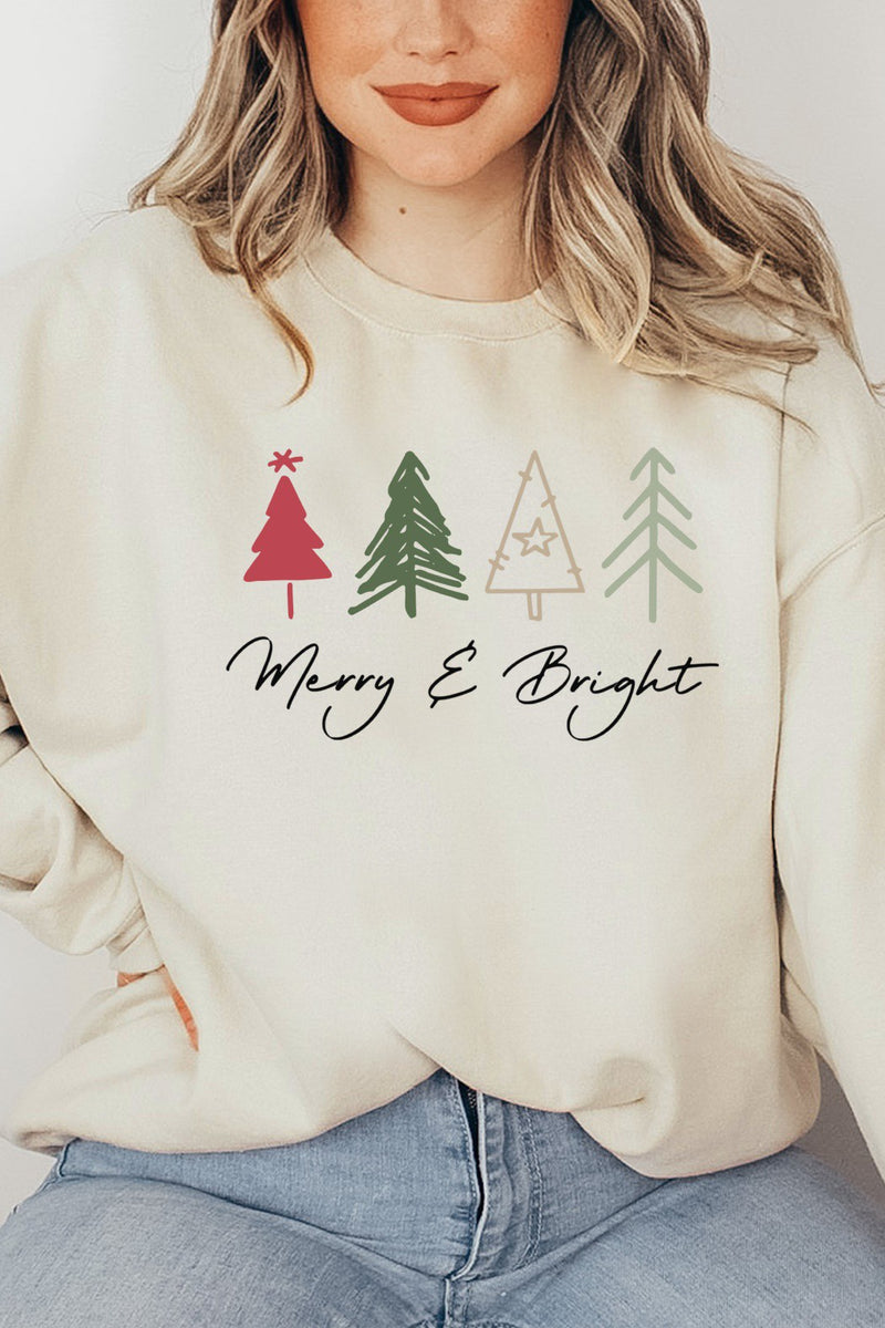 Merry & Bright Trees Sweatshirt Cream