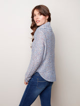 Cable Knit Round Hem Turtleneck Sweater Lilac