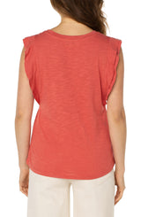 Double Layer Flutter Slub Knit Top Coral