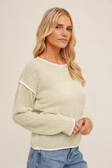 Boat Neck Thread Contrast Sweater Kiwi