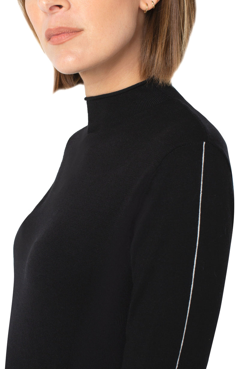 Mock Neck Rolled Hem Sweater Black