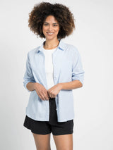 Bellina Button Down Shirt  Blue White Pinstripe