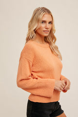 Wide Ribbed Cuff Textured Knit Oversize Sweater Tangerine
